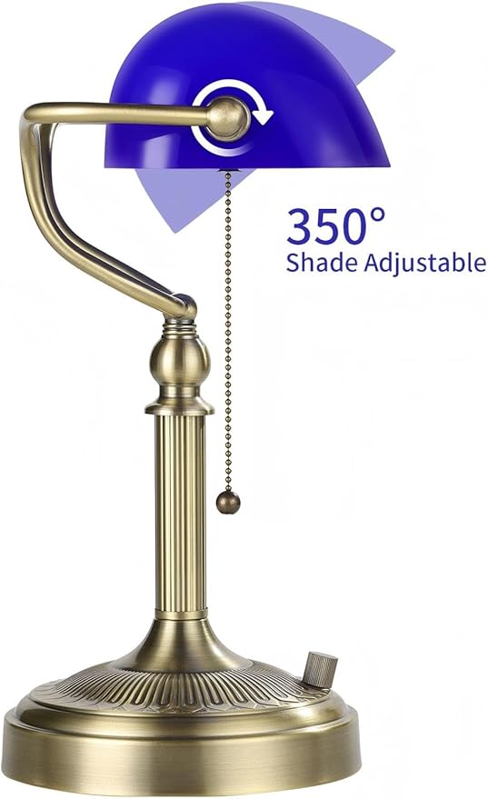 Newrays Blue Glass Bankers Desk Lamp, Stepless Dimmable Table Lamp Plug in - Image 7