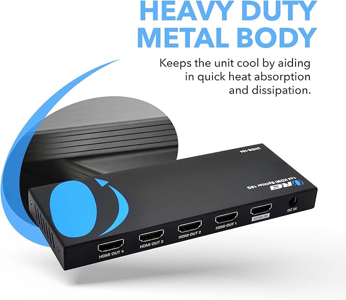 OREI HDMI Splitter 1 in 4 Out – 1x4 4K@60Hz HDMI 2.0 UHD Powered 4-Port HDMI - Image 10