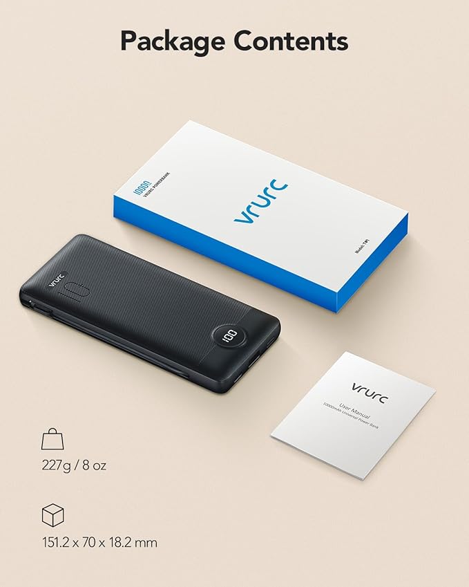 Portable Charger, Power Bank Built-in Cables and AC Wall Plug, VRURC USB C - Image 9
