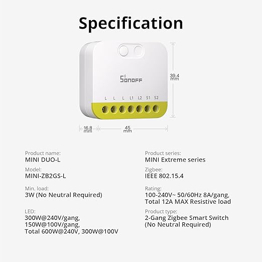 SONOFF MINI Duo-L Zigbee Smart Switch – No Neutral Wire, Zigbee 3.0, Dual - Image 9