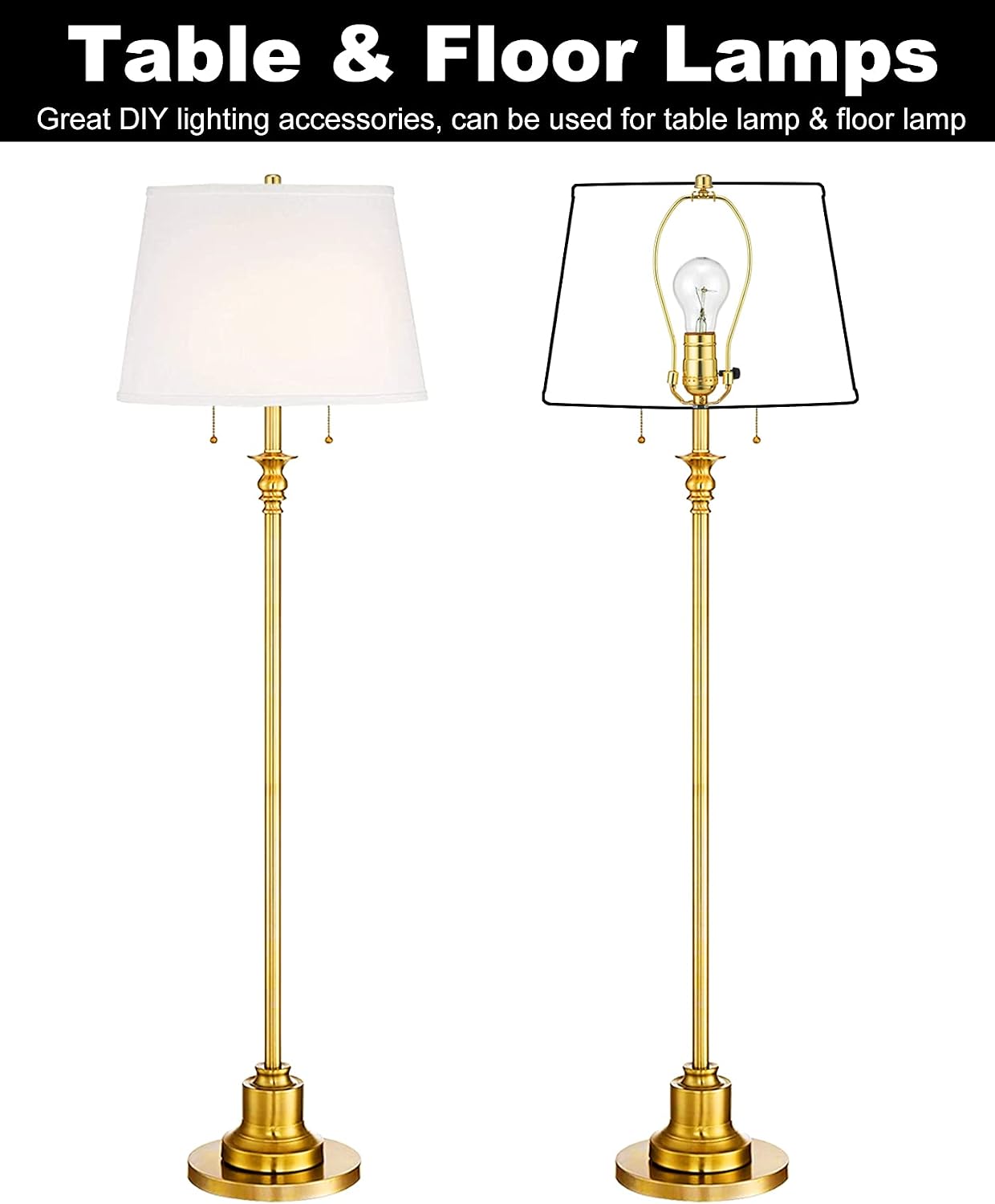 Brass 8 Inch Lamp Harp - 2 Set, Detachable Shade Holder for Table & Floor Lamps, Heavy Duty Bracket with Standard Saddle & Finial