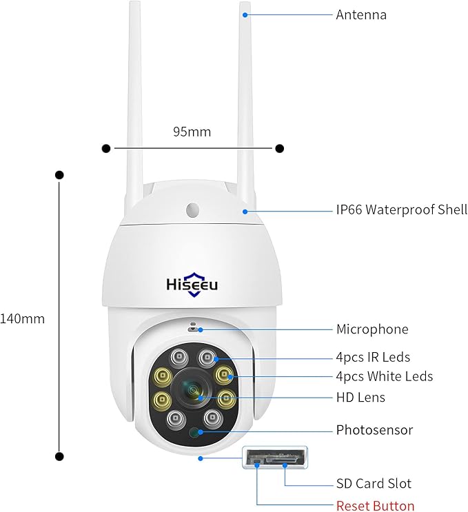 Hiseeu 5MP 360° Pan Tilt Camera WiFi Security Camera Outdoor Motion Tracking - Image 8