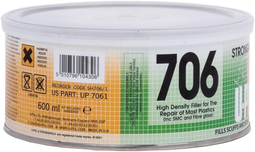 U-Pol Products 7061 Stronghold Body Filler for Plastic - 600ml Tin