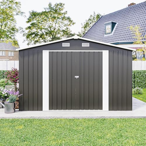 10x14 ft outdoor storage shed, large metal garden, view 9