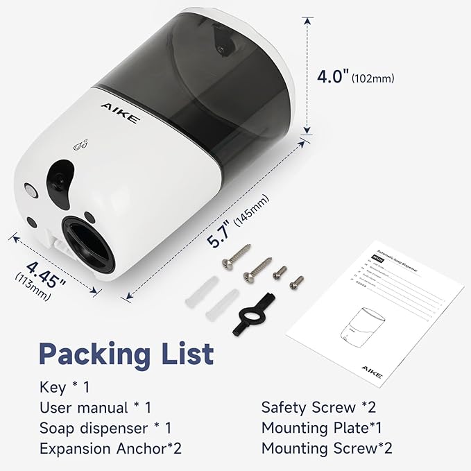 AIKE Liquid Automatic Wall Mount Soap Dispenser, Battery Operated Model AK1216 - Image 7