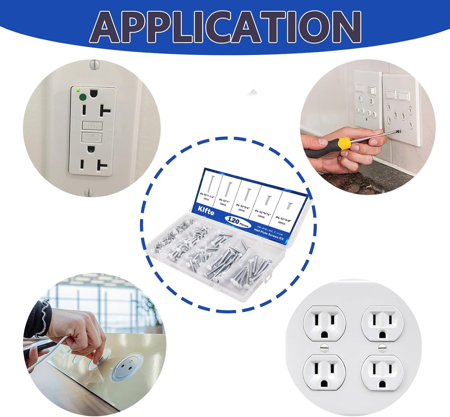 120 pcs Wall Plate Screws, White Outlet Screws 6-32 Thread Light Electrical Cover Panel Switch Plate Screws 5 Length Sizes (3/8", 9/16", 3/4", 1", 1.2")