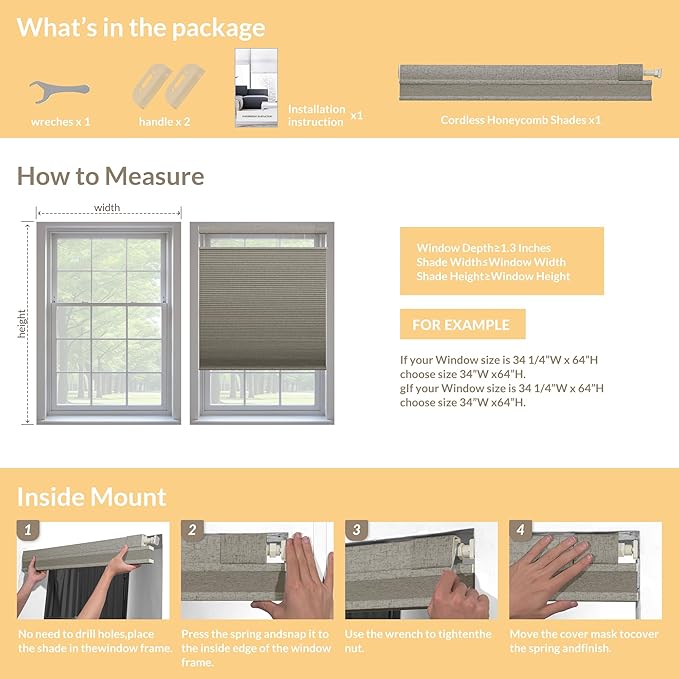 Boolegon No Drill No Tools Cellular Shades Top Down Bottom Up Honeycomb Blinds - Image 7