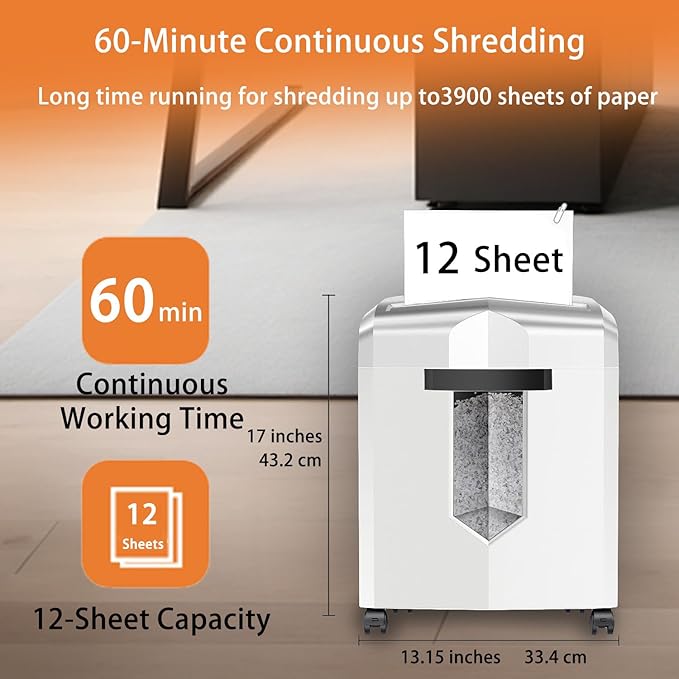 Bonsaii 12-Sheet P-4 Micro-Cut Shredder, 60-Min Continuous Use, Shreds Paper - Image 6