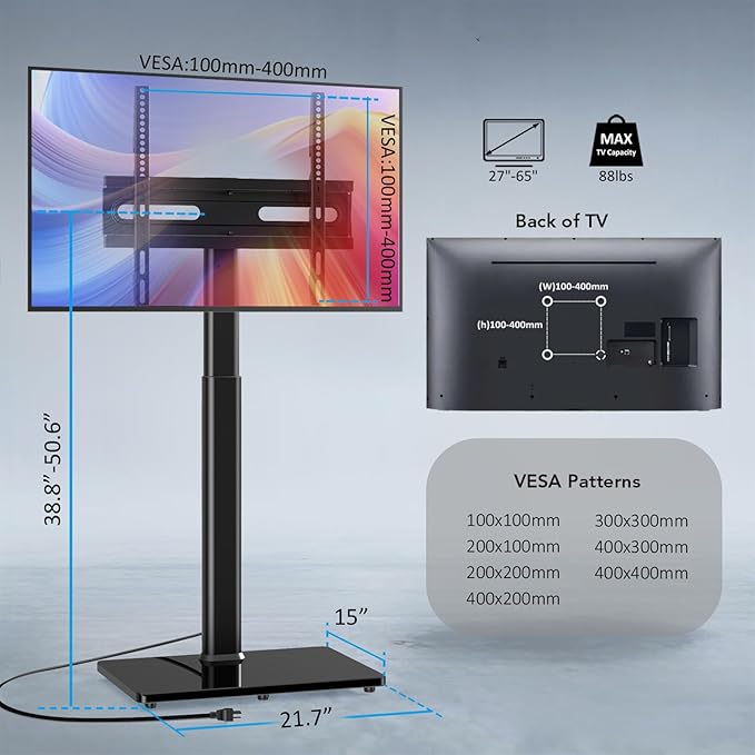 AX WABER Floor TV Stand with Power Outlet, Universal TV Stand Mount - Image 8