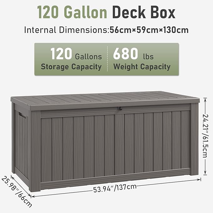 Outdoor Storage Box, 120 Gallon Deck Box, Resin Waterproof Outside Storage Bench - Image 9
