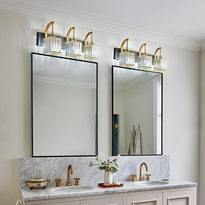 FDPBY Crystal Vanity Lights 3-Light Black Gold Bathroom Vanity Lights Modern - Image 7