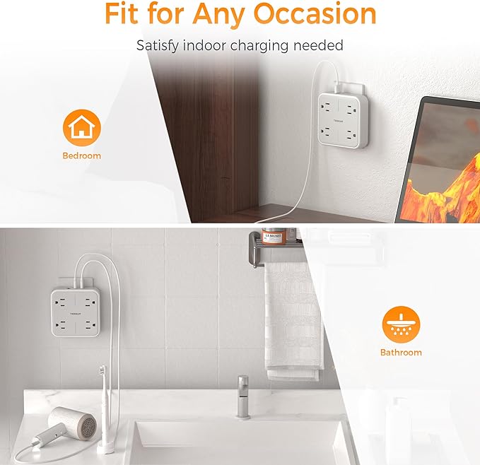 Multi Plug Outlet Extender, TESSAN 4 Outlet Splitter 3 USB Wall Charging Ports - Image 6