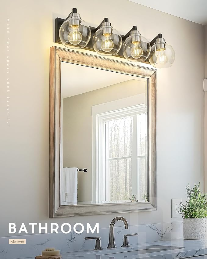 METWET Bathroom Light Fixtures, 4-Light Black and Brushed Nickel Bathroom - Image 8