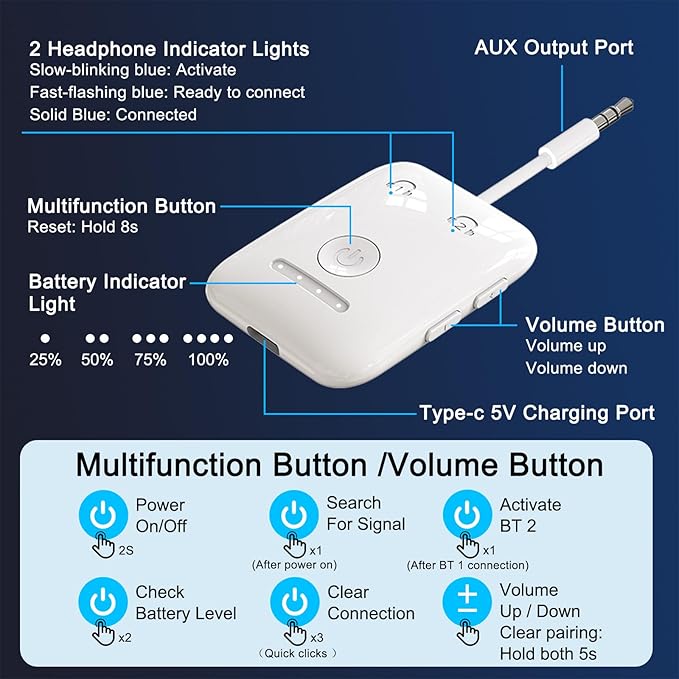 Premium Bluetooth 5.4 Transmitter, Airplane Wireless Adapter, Supports 2 - Image 9