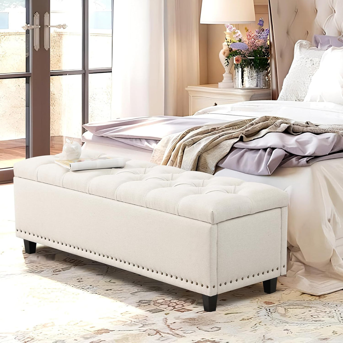 51" storage bench for bedroom, tufted storage ottoman, main product view