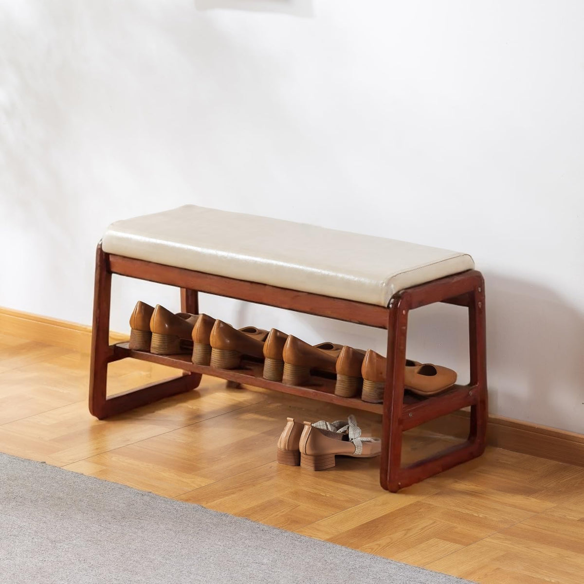 sobibo solid wood shoe bench, 2-tier wooden entryway, main product view