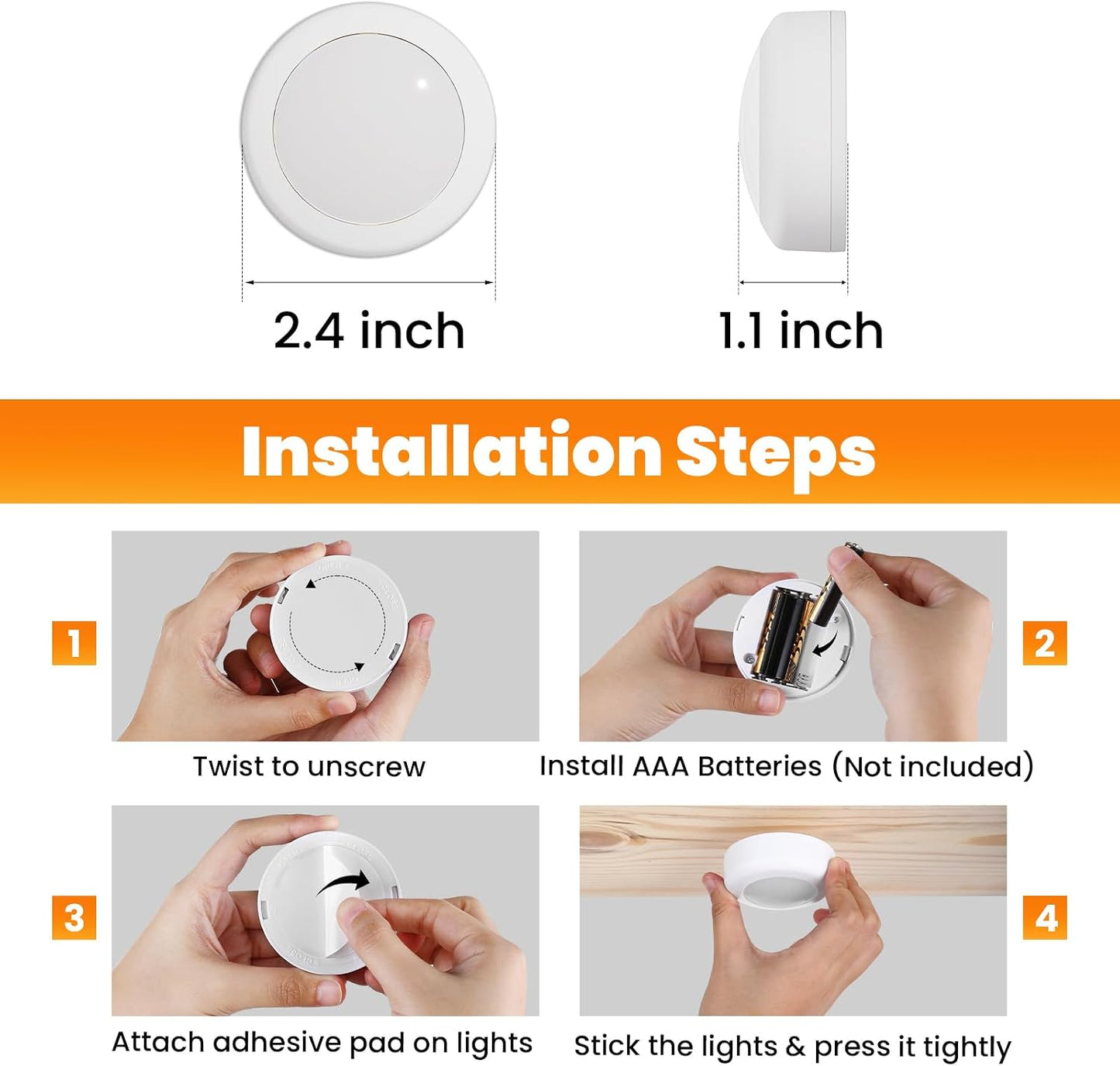 LED Puck Lights with Remote Control, 16 Color Changing Under Cabinet Lighting with Dimmer & Timer, AAA Battery Operated,Under for Closet Bedroom Kitchen, Stair (3 Pack White)