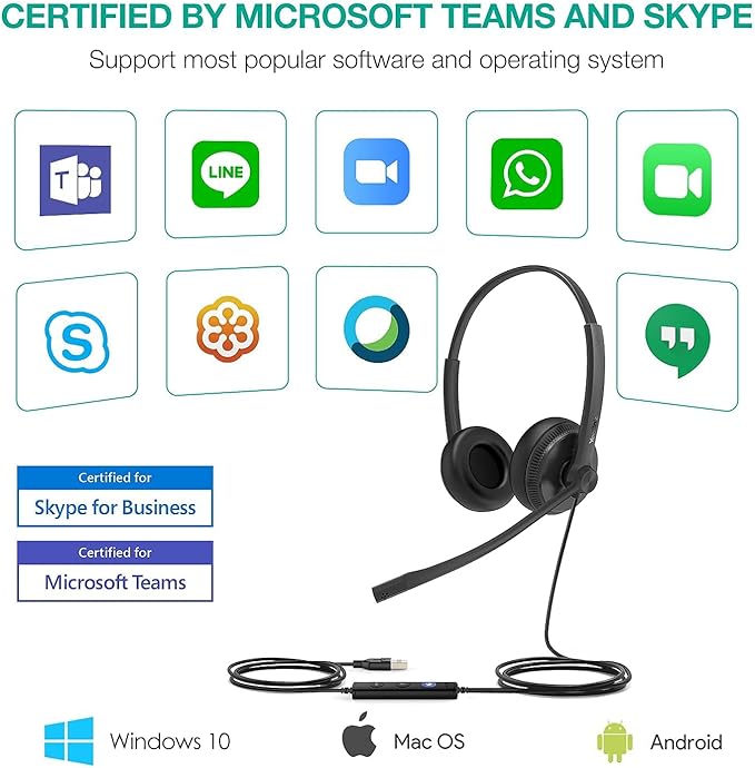 Yealink UH34 USB Headset with Mic, Stereo Wired Headphones with Noise - Image 7