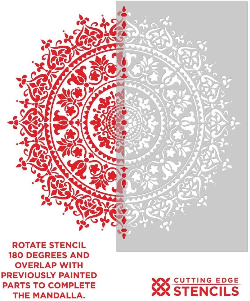36" Large Mandala Stencil - Reusable Prosperity Mandala Stencil for Painting Walls, Wood, Furniture - DIY Art for Home Decor - Cutting Edge Stencils