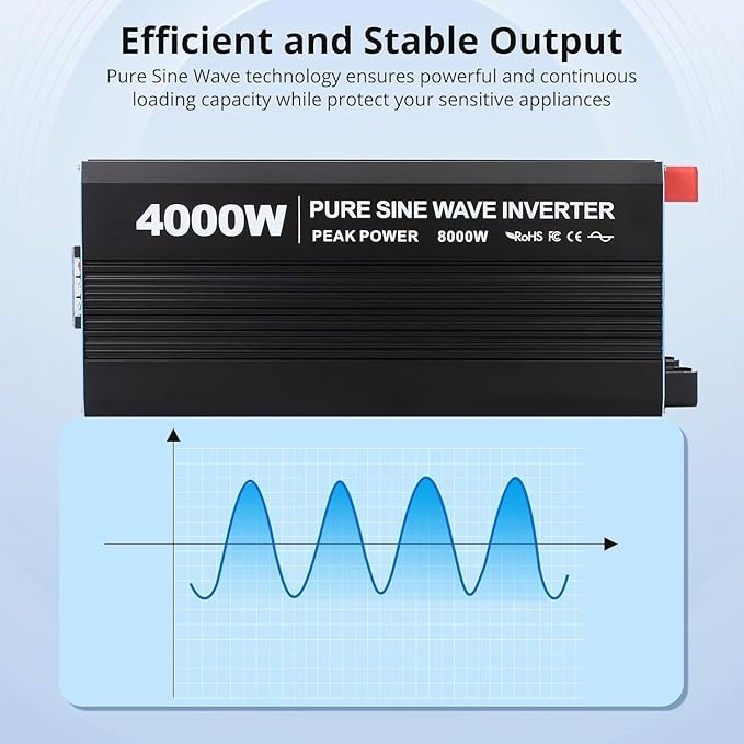 4000W Pure Sine Wave Inverter, 1 USB Port 5v/3.4a, LCD Display&Remote Controller - Image 6