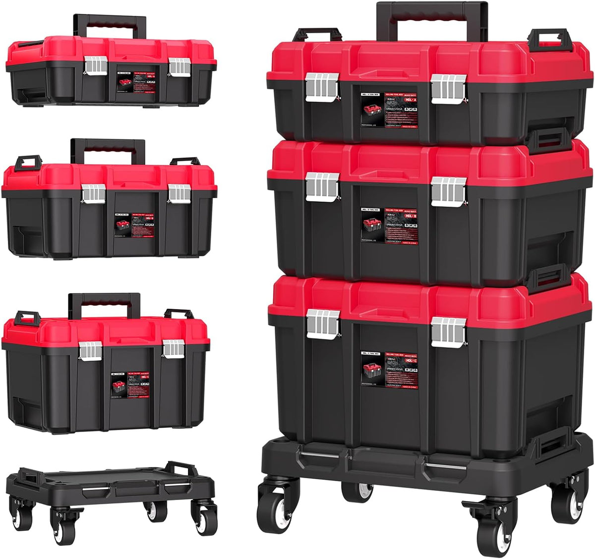 3-in-1 stackable rolling tool box with wheels, modular, main product view