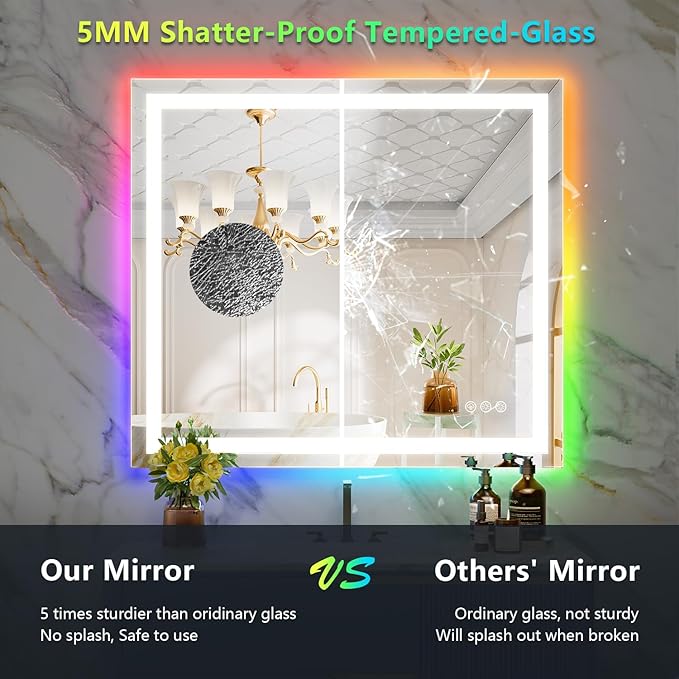 YEELAIT 40x36 Inch RGB LED Bathroom Mirror Front Light and RGB Backlit Lighted - Image 6