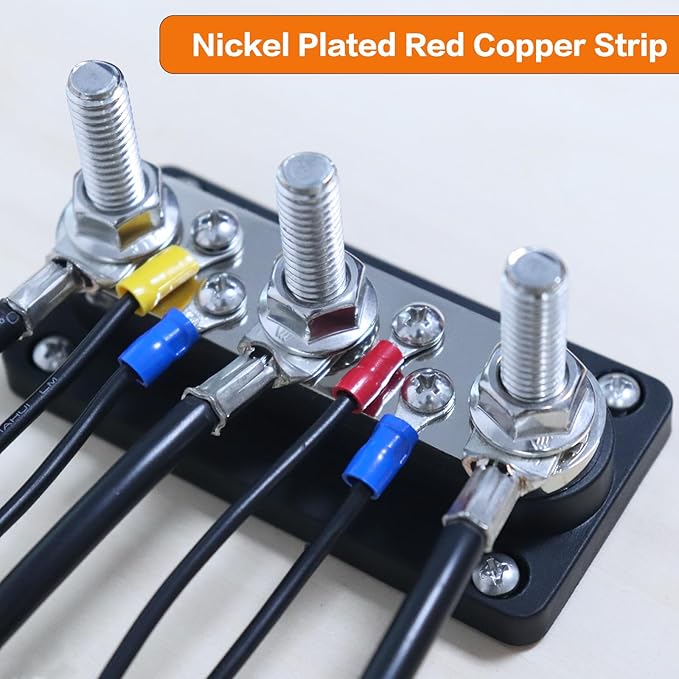 AMOMD 300A Bus Bars 3 Terminal Studs M10 4 8#-32 Screws Nickel Plated Copper - Image 7