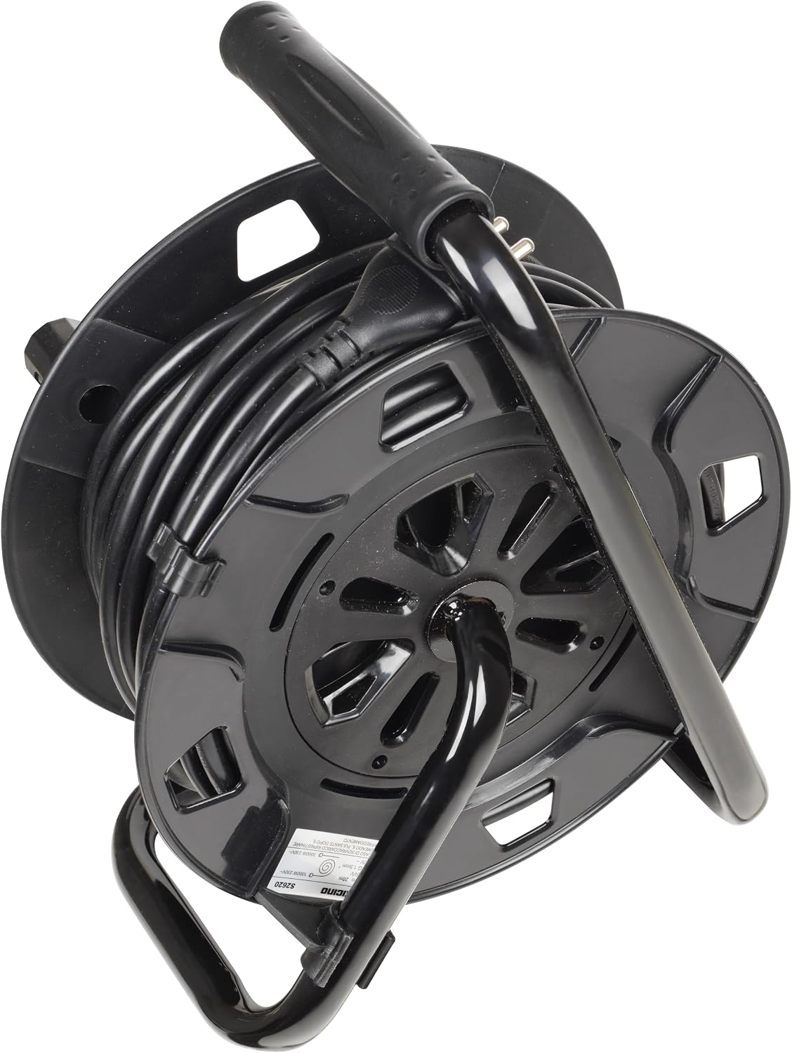 BTICINO Cable Reel S2620, Electric Extension 20 Metres, 4 Schuko Sockets, Double Pole, Large 16 A Plug, Thermal Switch, Ergonomic Handle, Cable Holder and Cable Reel, Full Black