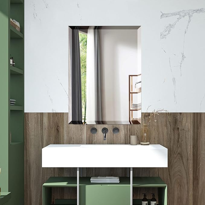 Mirrorons Beveled Mirror, Wall Mirror 24" x 32", Frameless Rectangle Bathroom - Image 8