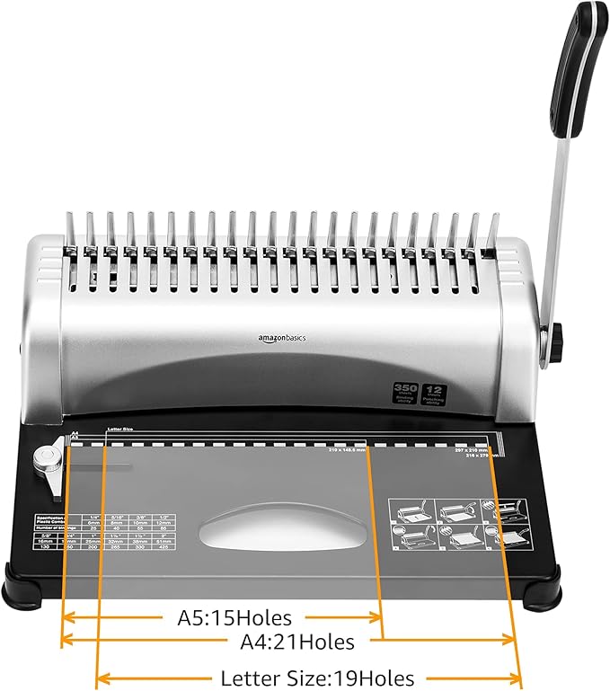 Amazon Basics Comb Binding Machine, 350 Sheets Capacity, - Image 5