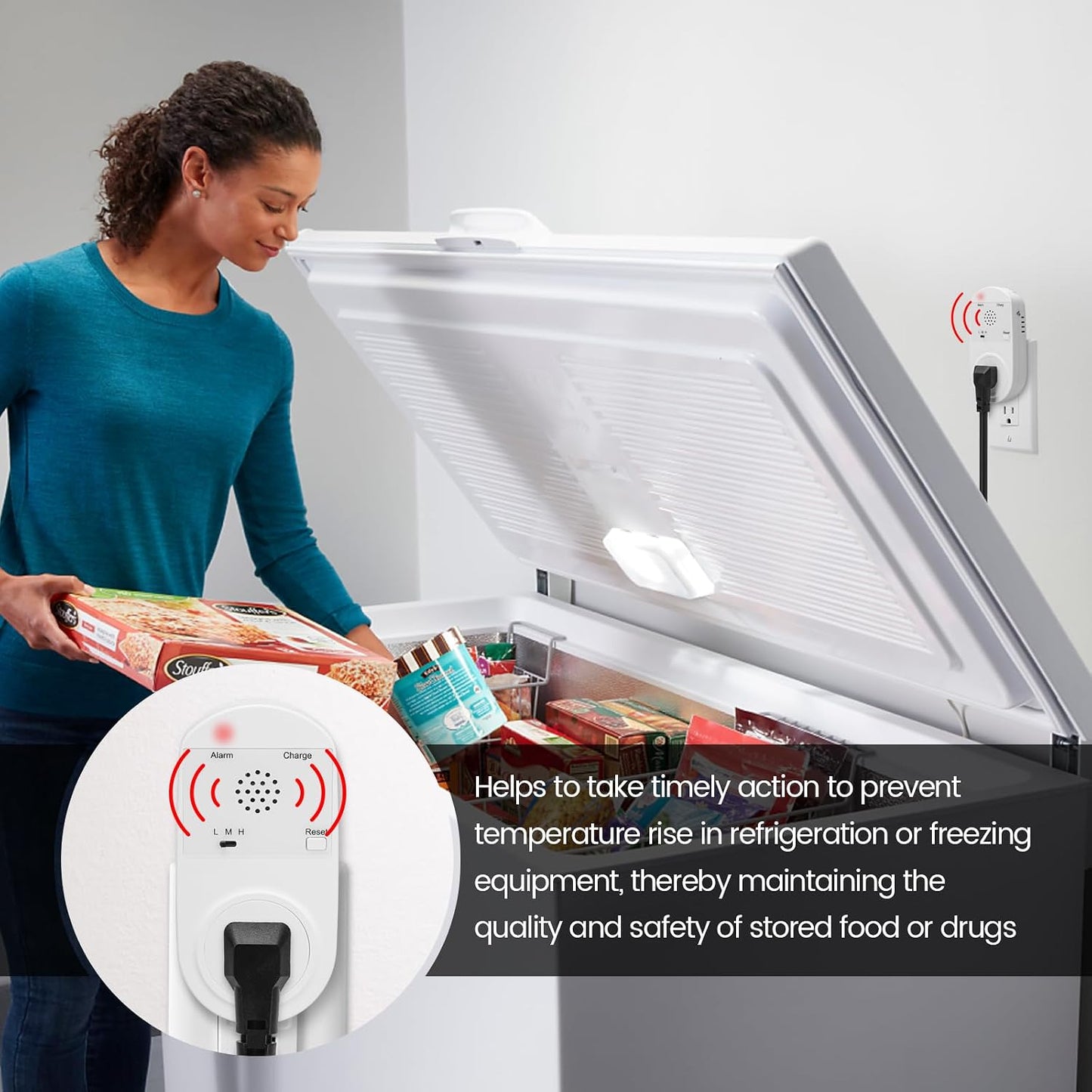 Briidea Power Failure Outage Alarm for Freezer, with LED Indicator Lights and 80-120dB Adjustable Alarm, Perfect for Monitoring Refrigerators, Freezers, and Sewage