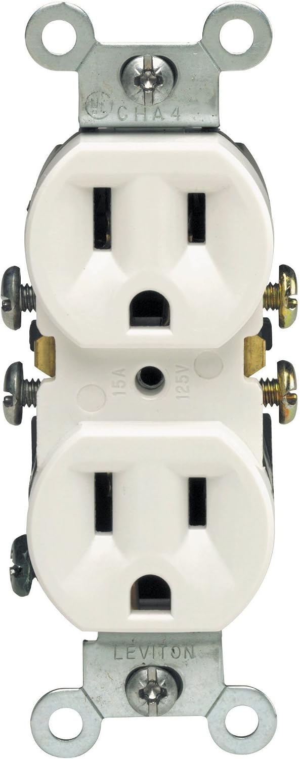 Leviton 15 Amp, 125 Volt, Duplex Receptacle, Residential Grade, Grounding, 10-Pack, 5320-WMP, White