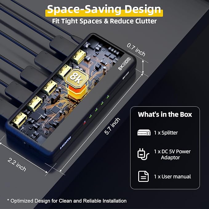 SHERRIVA 8K HDMI Splitter 1 in 4 Out, 1x4 Duplicate/Mirror Screens, HDMI 2.1 - Image 9