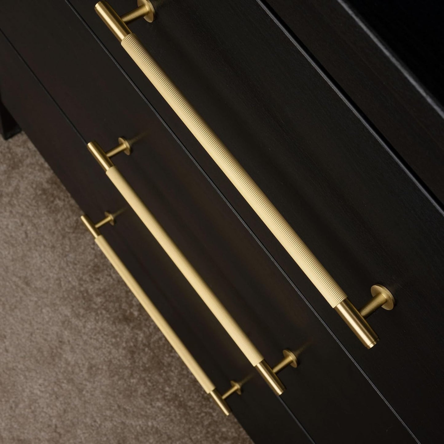 QOGRISUN Solid Brass Appliance Pull 18 Inch, Glod Long Cabinet Handles | Solid Brass, Grooved Texture, Fridge Handle, Refrigerator Pull, Appliance Handle, Heavy Duty, Brushed Brass Finish