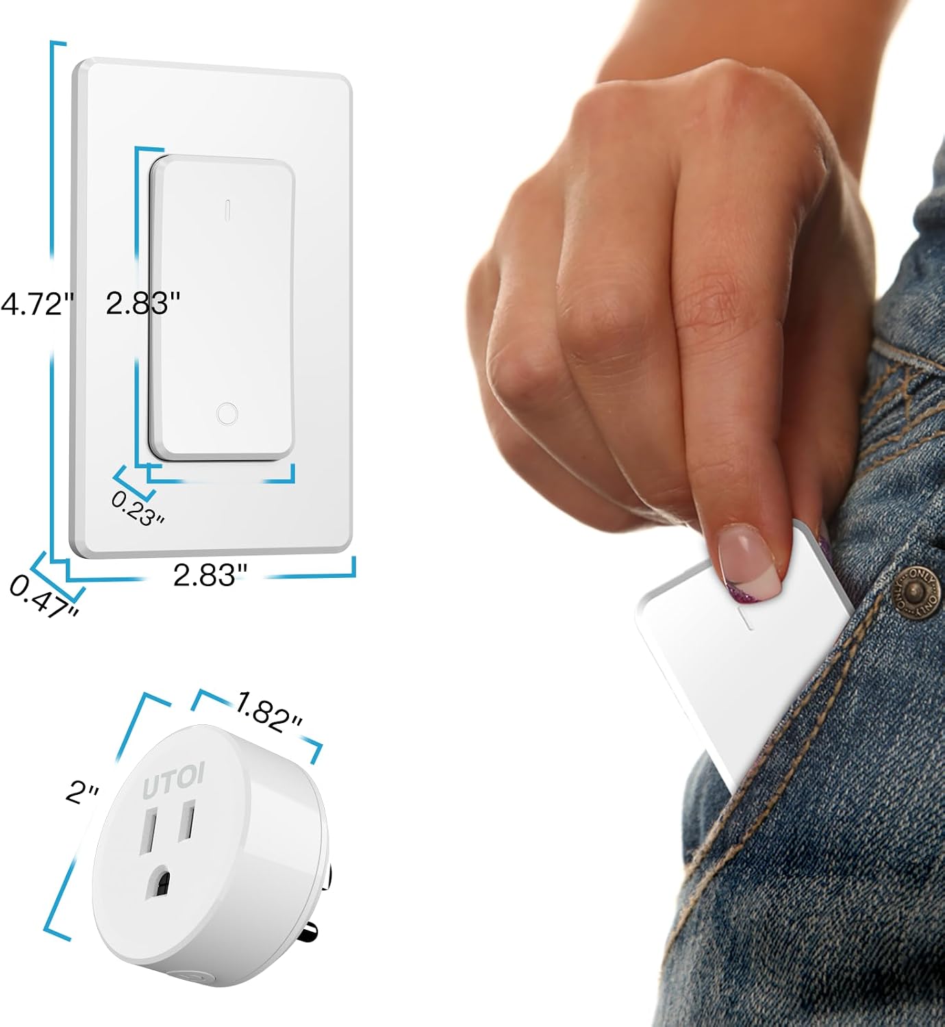 Remote Control Outlet Plug with Remote Switch, Long Range Wireless Light Switch for Lamps and Household Appliances, 15A/1875W, UL Listed, White