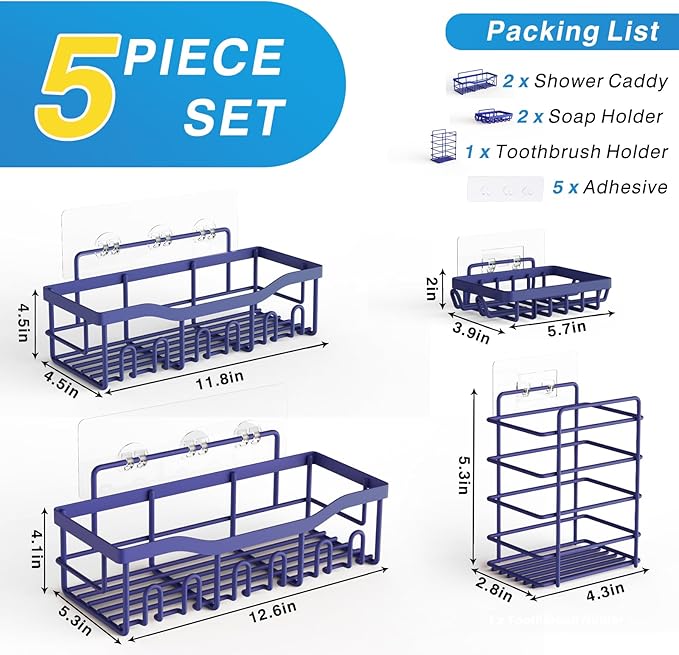 EUDELE 5-Pack Rustproof Stainless Steel Shower Caddy – No Drill Adhesive - Image 7