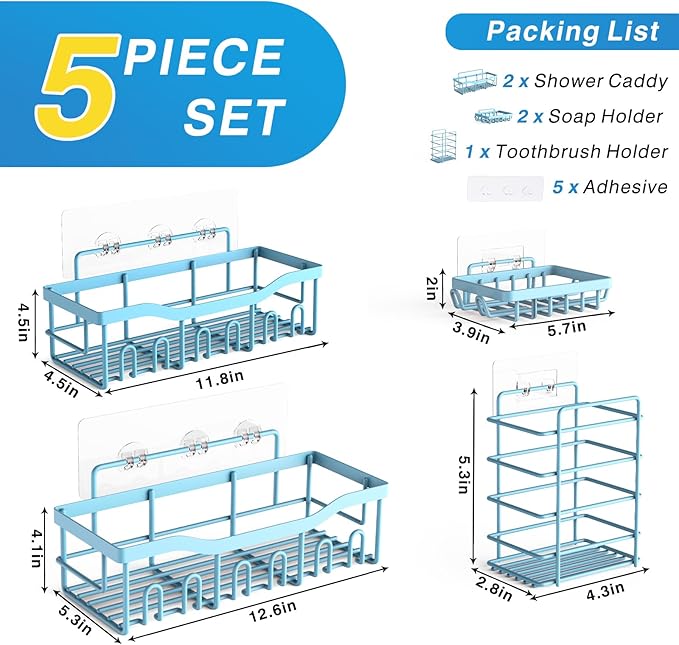 EUDELE 5-Pack Rustproof Stainless Steel Shower Caddy – No Drill Adhesive - Image 7