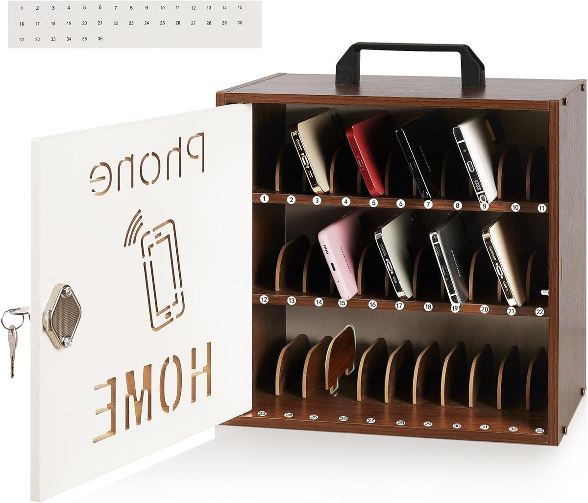 wooden phone lock box, adjustable 33 slots cell, main product view