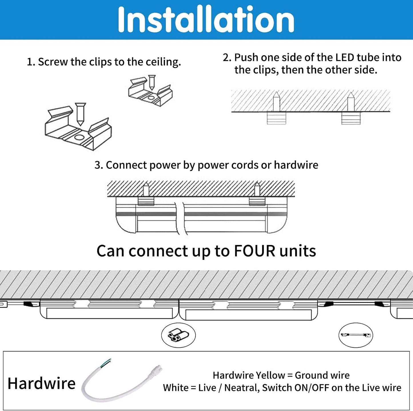 AQIQUUT Led Shop Light 2ft,Led Shop Light,25W 6500K 3200LM Clear Cover,T8 LED Light Fixture,Ceiling and Utility Shop Lights,Linkable Light Fixture for Room,Garage,Workbench,Warehouse(2-Pack)