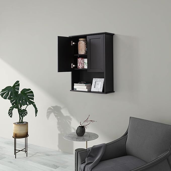 Black Bathroom Wall Cabinet 23x29 inch Wooden Bathroom Medicine Cabinet - Image 9