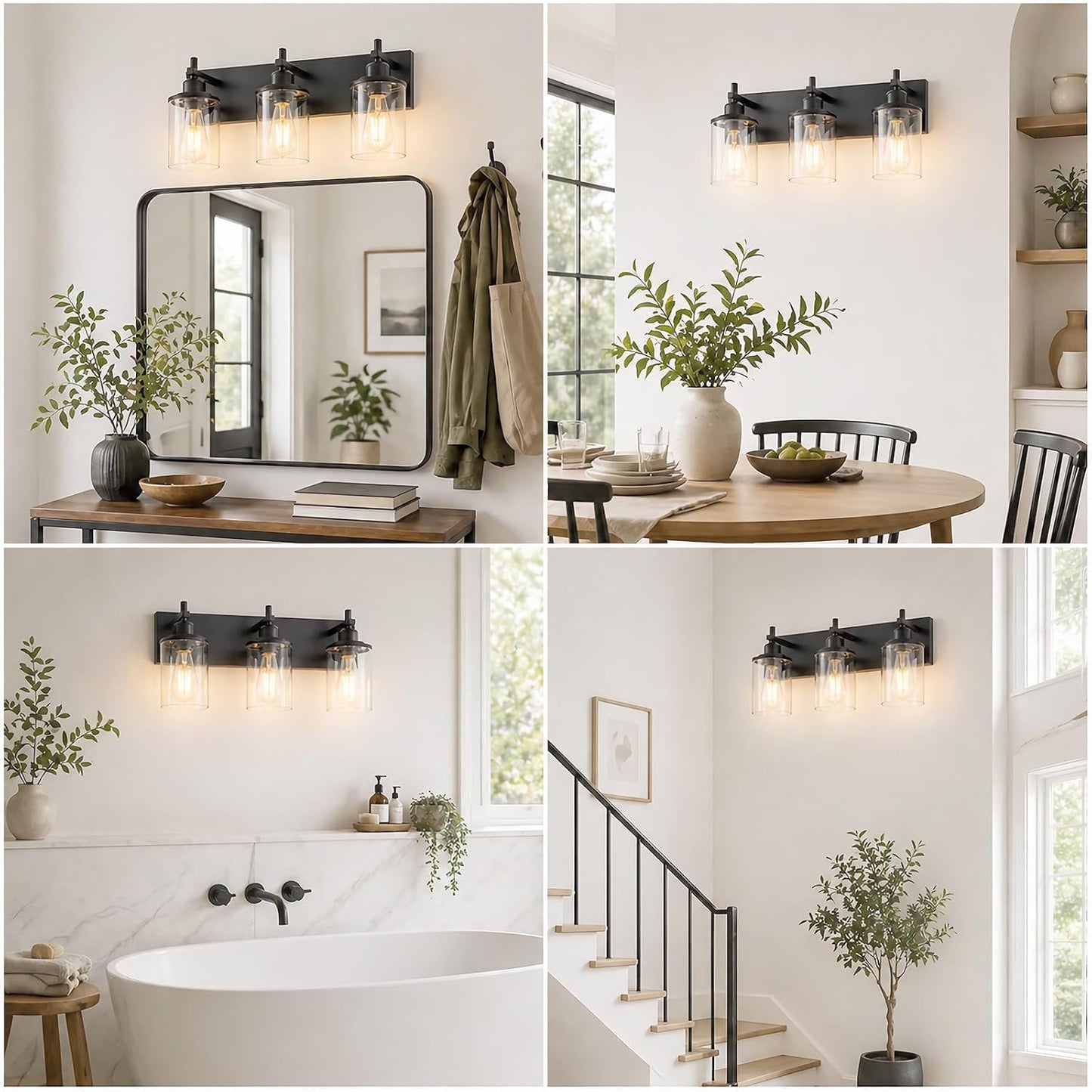 Lanhall 3-Light Black Bathroom Light Fixture Over Mirror Modern Farmhouse Bathroom Vanity Light Vintage Wall Lighting with Clear Glass Shade for Bathroom, Bedroom, Hallway, Cabinet