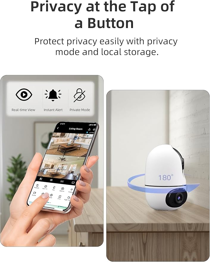virtavo Indoor Security Camera, Dual-Lens 360° PTZ WiFi Baby Pet Monitor - Image 9