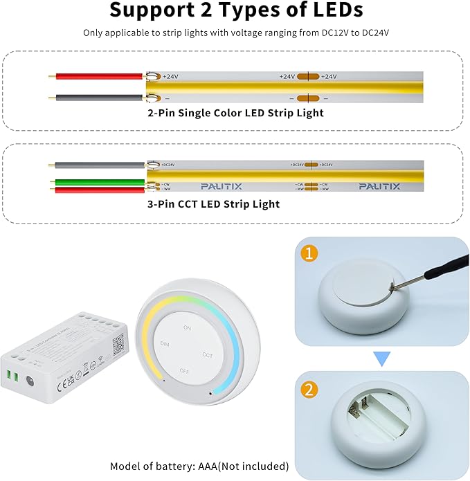 PAUTIX Single Color+CCT LED Controller Magnetic Panel Dimmer, 2.4G RF Wireless - Image 7