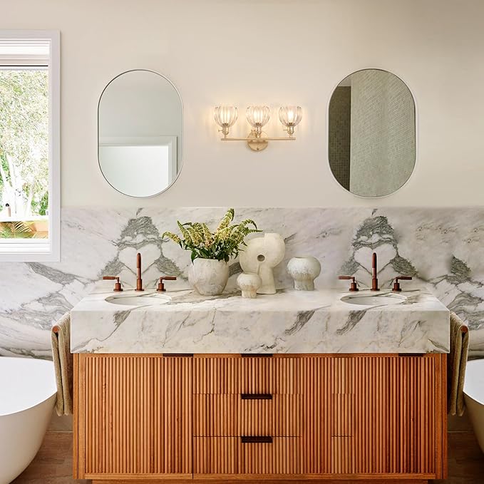 Shenmoyl Bathroom Light Fixtures, 3-Light Brass Vanity Wall Light Over Mirror - Image 9