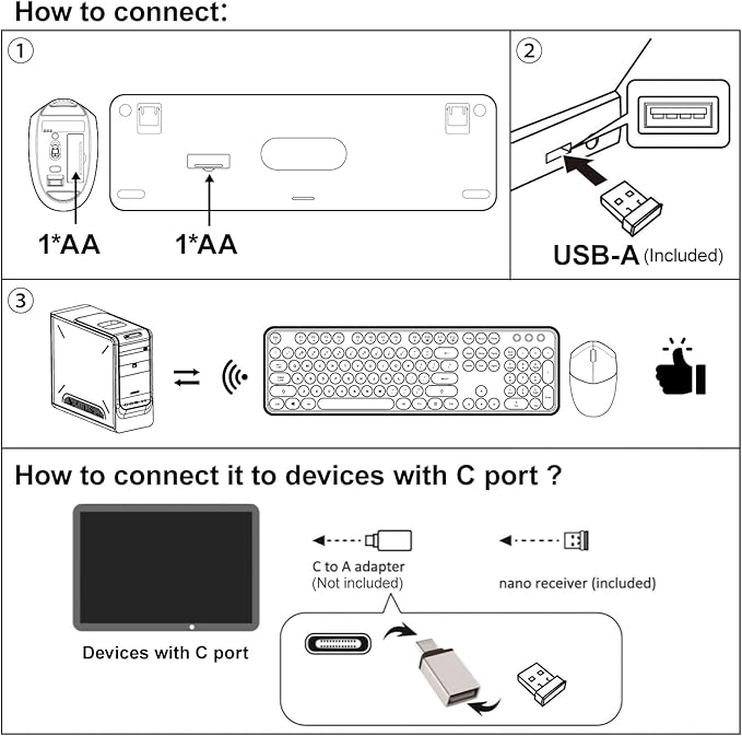 MOFII Wireless Keyboard and Mouse Combo, 2.4GHz Retro Full-Size Keyboard - Image 9