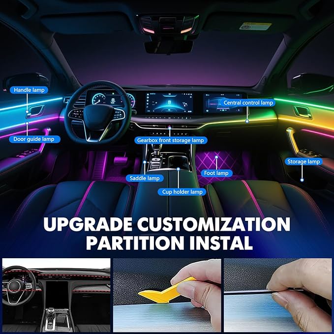 2026 Upgraded Acrylic Interior Car LED Strip Light Dual-Zone Wireless App - Image 8
