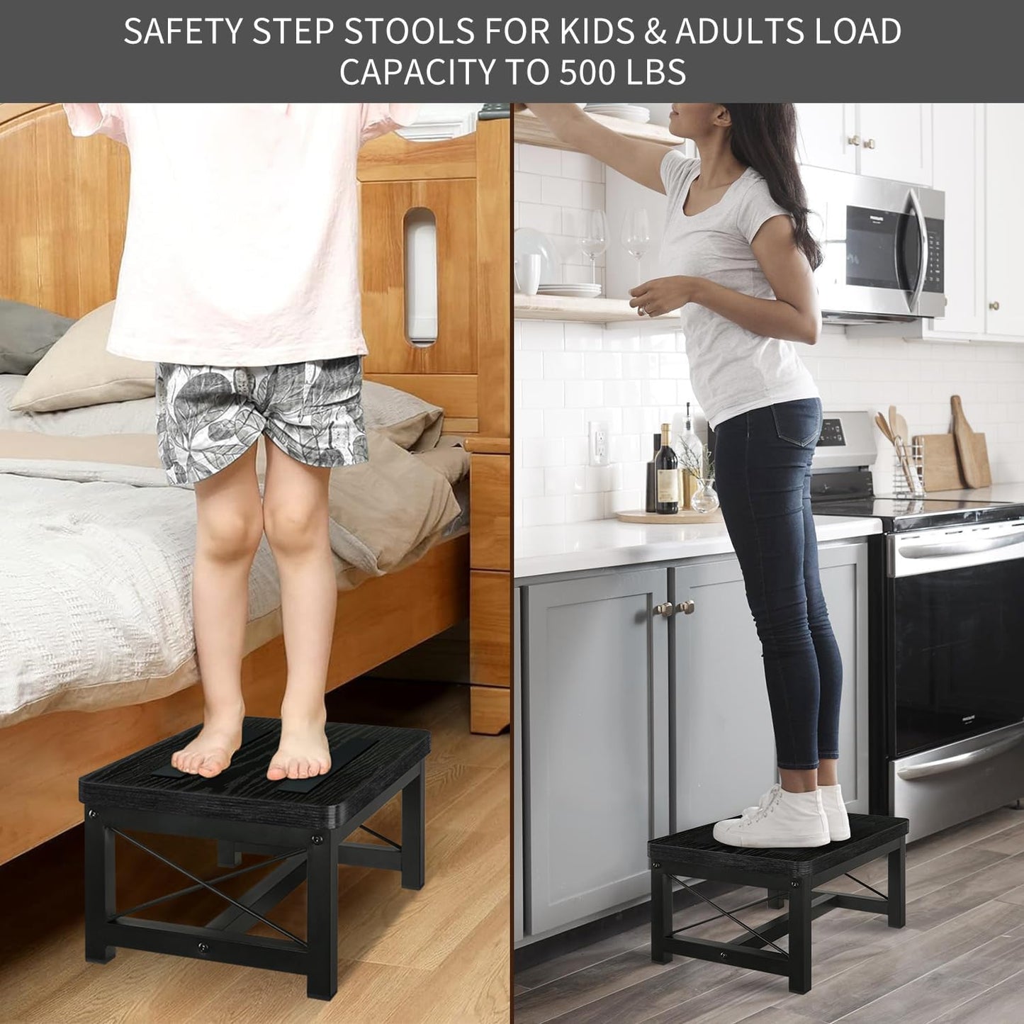 YINMIT Wooden Step Stool for Adults, 8 Inch Bed Step Stool for High Beds | Heavy Duty Stool, Reinforced Steel Frame,1" Thick Wood Platform, Non-Slip Rubber Feet, for bedrooms, bathrooms and kitchens