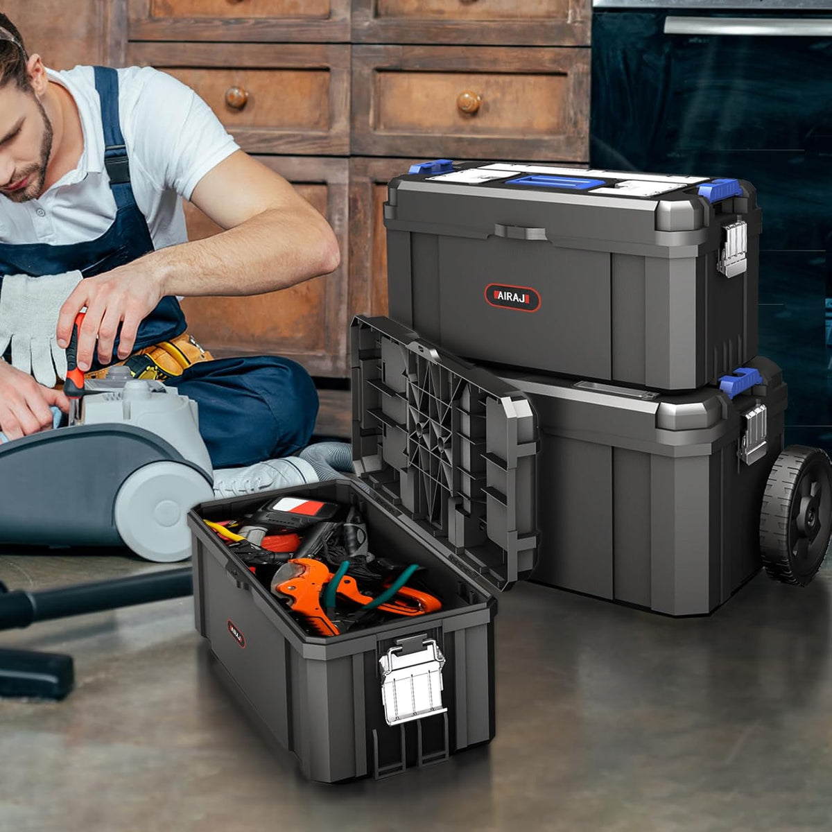 airaj 3 in 1 rolling tool box with, package contents