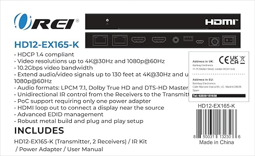 OREI 4K 1x2 HDMI Over ethernet Extender Splitter Over CAT6/7 ethernet Cable - Image 9