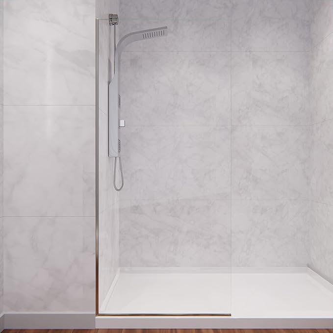 ANZZI 74 X 34 Inch Frameless Fixed Glass Shower Screen Shower Door in Brushed - Image 6